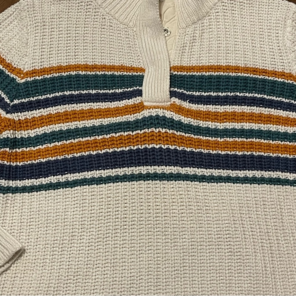 Vintage L.L. Bean Rope Stitch Shaker Mockneck Henley Striped Sweater Size L - Picture 3 of 9